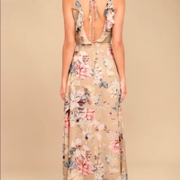 Long cream / beige floral dress Size M - Picture 3 of 3